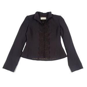 Valentino Roma Wool Fitted Lace Blazer 6 Chocolate Brown Italy Quiet Luxury